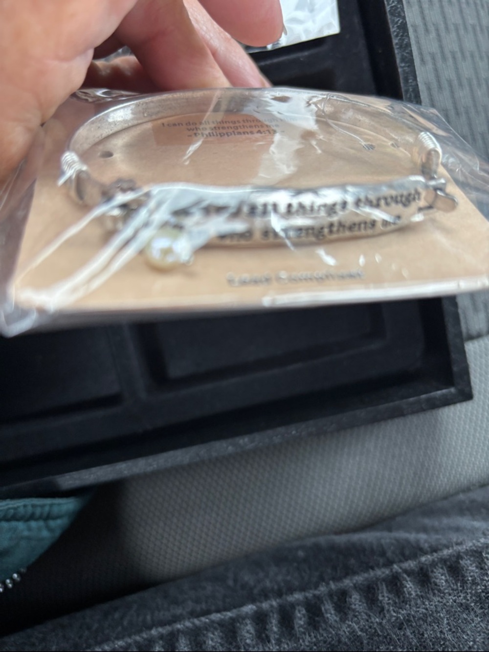 Silver Inspirational Wire Bracelet with Philippians 4:13